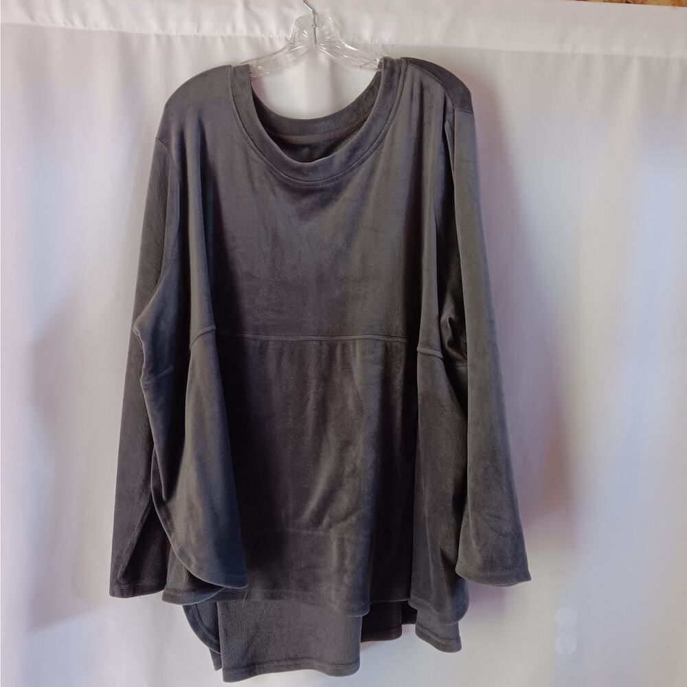 EUC Carole Hochman Velvety Soft Gray Fleece Pullover Kangaroo Pockets Size 3X